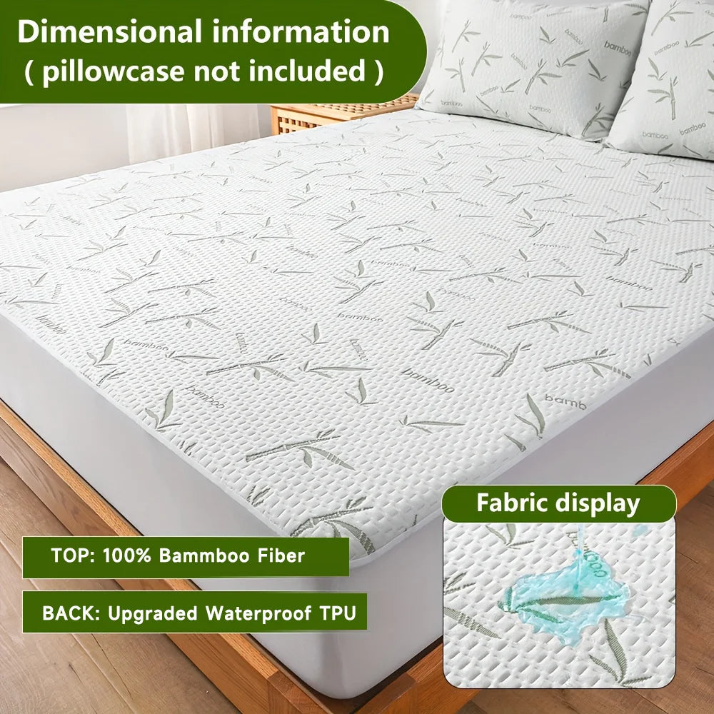 1p Cooling Bamboo Fiber Fitted Sheet, Breathable Mattress Protector Cover with Deep Pocket for Summer Quick Pick Grocers